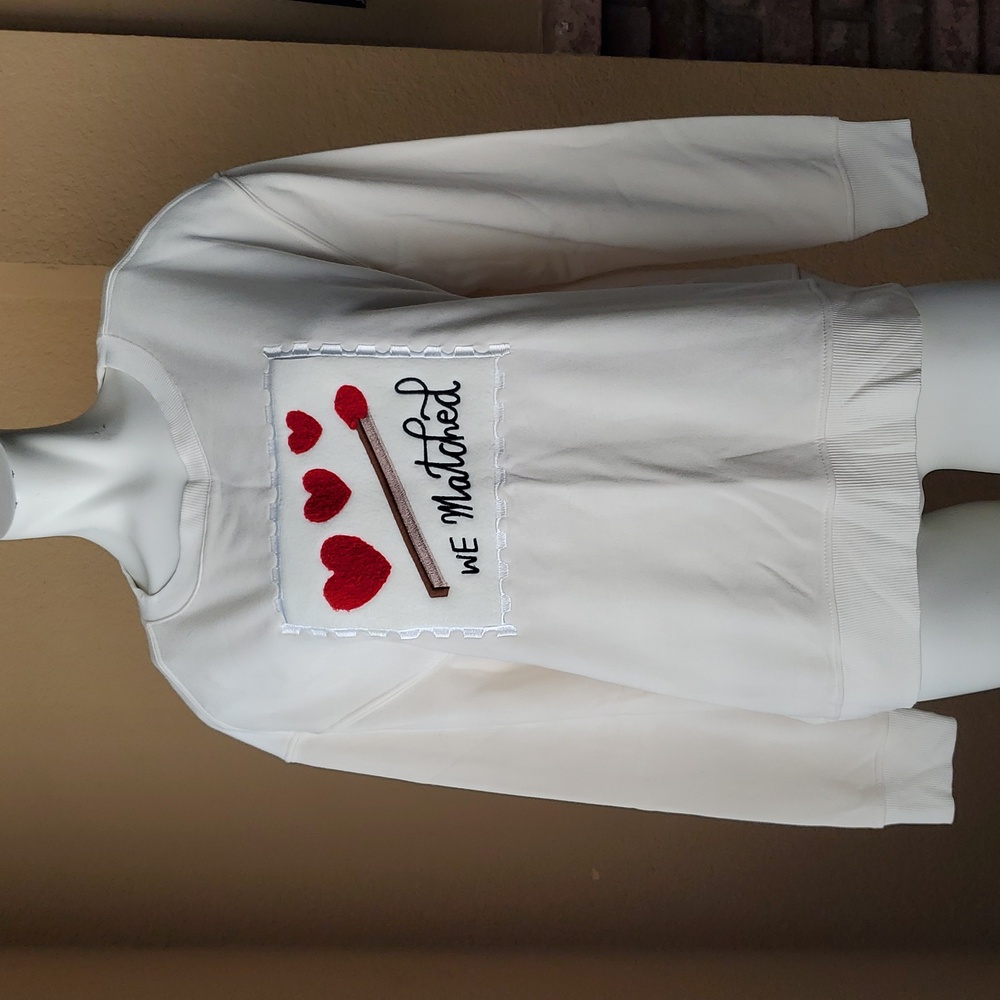 🆕️JANE & DELANCEY Cream Ivory We Matched Heart Matchstick Design Sweater SIZE:M